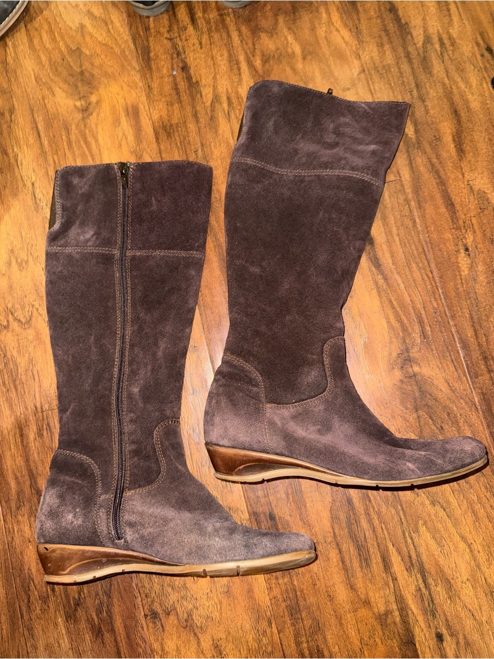 Women's Brown Suede Knee-High Wedge Boots